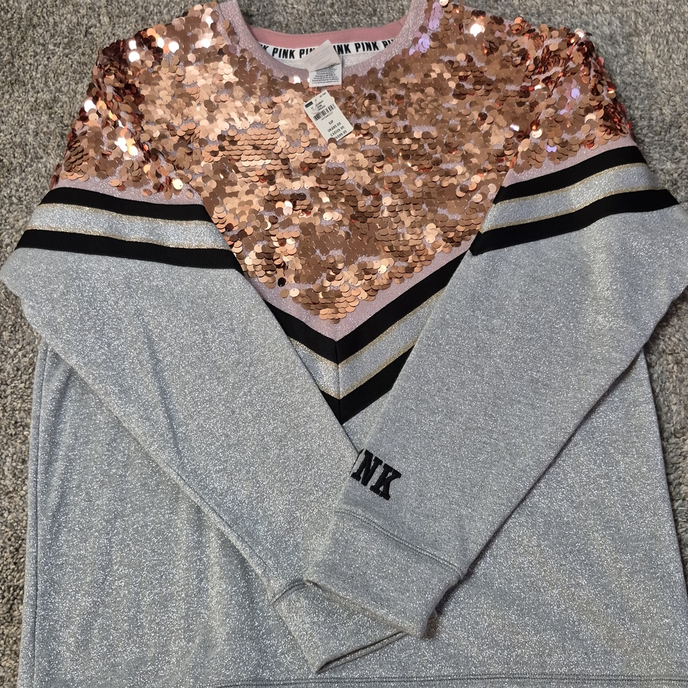 PINK Victoria's Secret Sequin Sweatshirt - Rose Gold and Silver